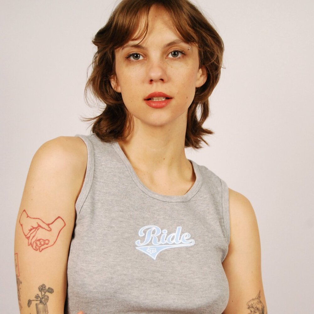 Y2K Fox Racing Tank Top (L) large grey vintage motocross sporty ride crop sexy